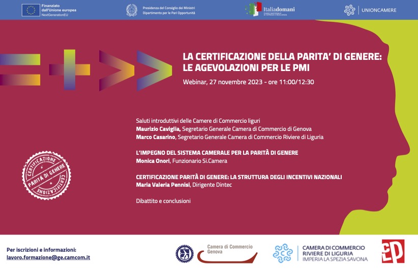 Webinar per accedere al bando certificazione parità di genere