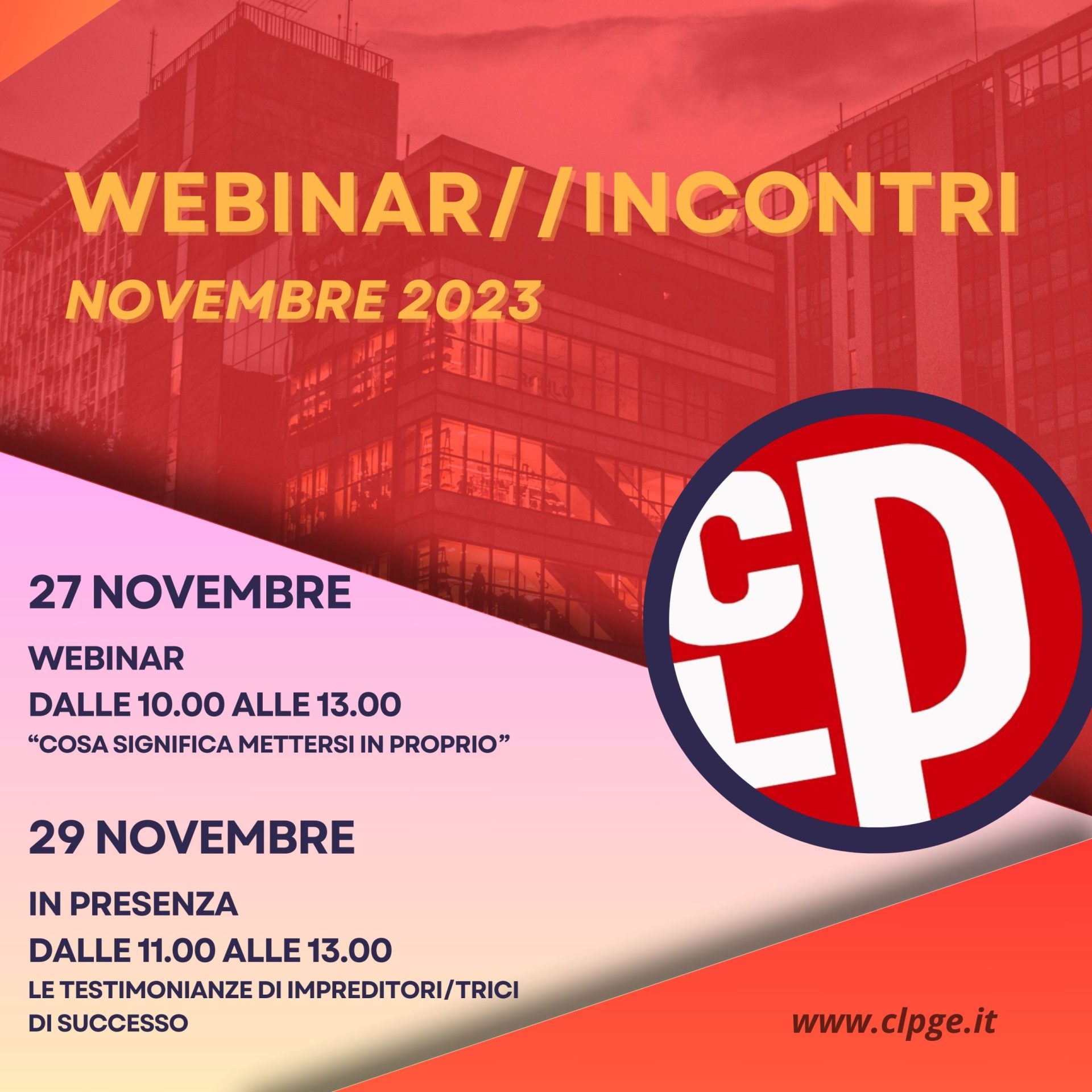 I nuovi appuntamenti di novembre di CLP