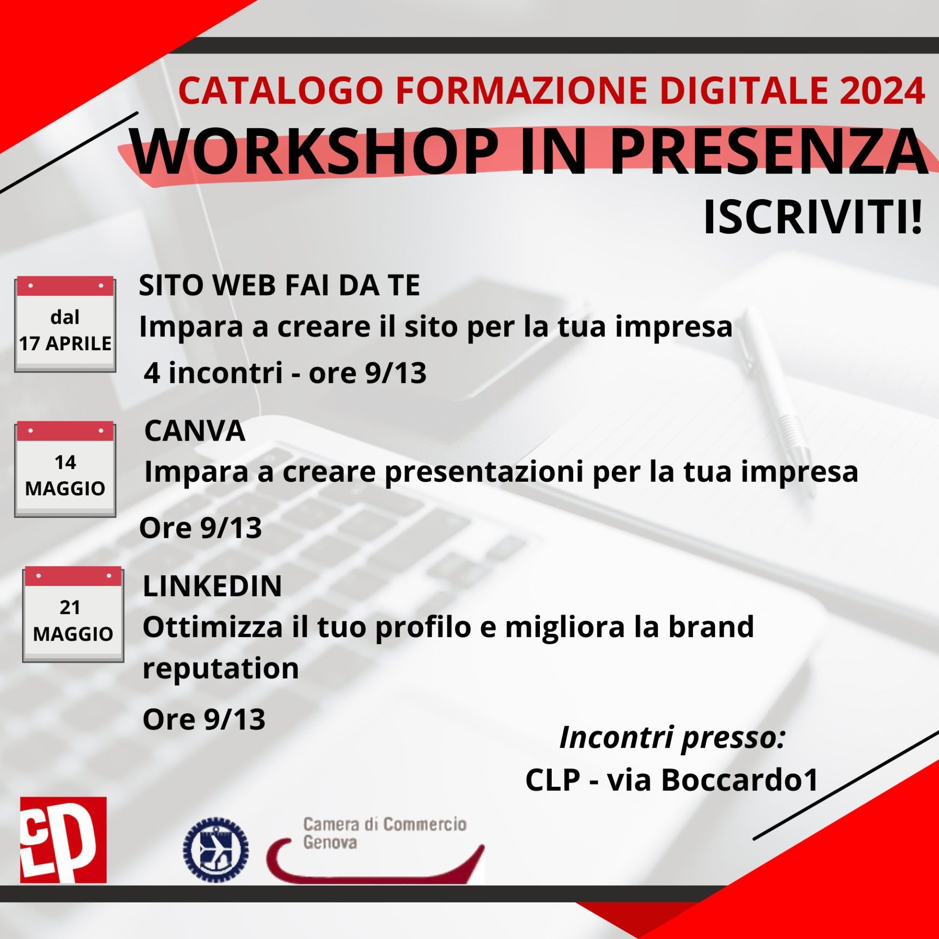 Catalogo Digitale 2024, i workshop in presenza